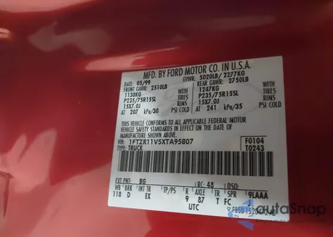 1999 Ford Ranger Xl/Xlt from USA, damaged, VIN 1FTZR11V5XTA95807